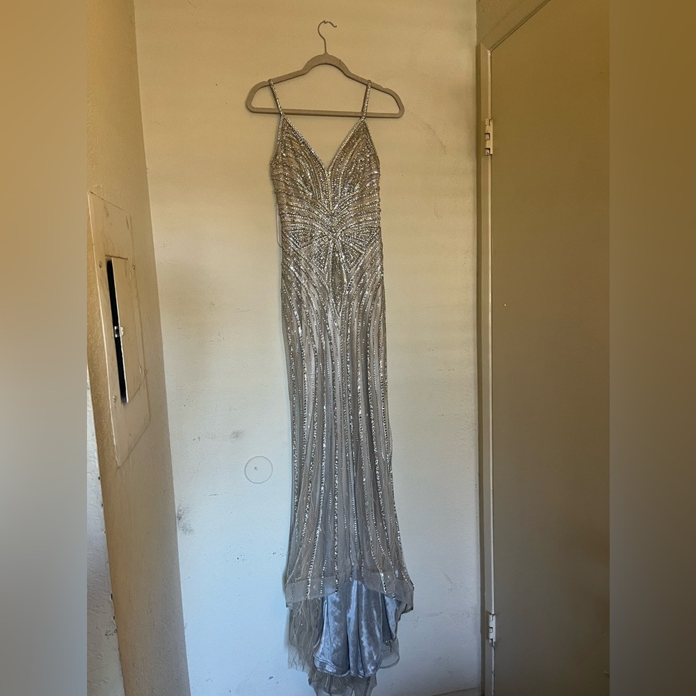 Silver Sequin Evening Gown